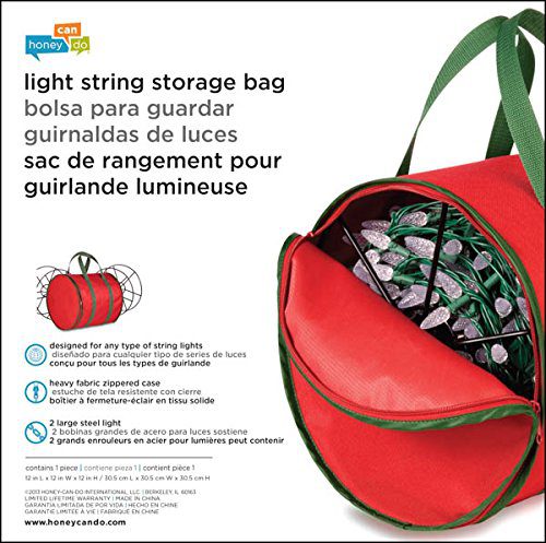 Honey-Can-Do SFT-02104 Holiday Light String Storage Reels and Bag, Red/Green