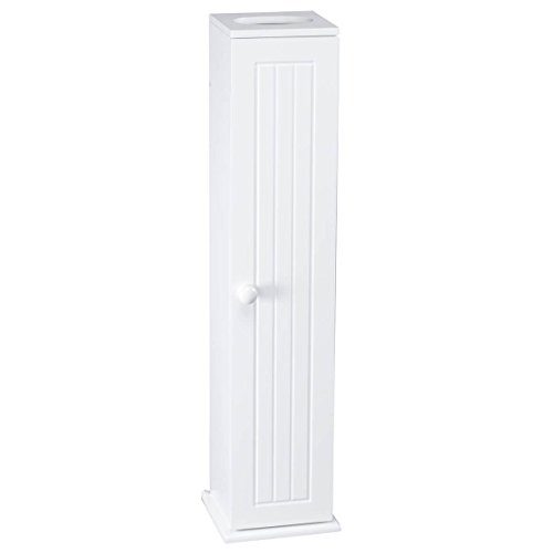 OakRidge Miles Kimball White Compact Toilet Tissue Storage Tower with 4 Shelves, 5.5” W x 27” H x 6.75” L – Holds Toilet Paper Rolls Up to 4.25” Diameter, Top Slot Provides Access to Facial Tissues