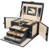 Homde Jewelry Box Necklace Ring Storage Organizer Synthetic Leather Large Jewel Cabinet Gift Case (Black)