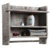 MyGift Wall Mounted Torched Wood Bathroom Organizer Rack with 3 Shelves and Hanging Towel Bar