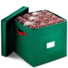 Christmas Ornament Storage Box With Lid - Protect and Keeps Safe Up To 64 Holiday Ornaments & Xmas Decorations Accessories, Durable Non-Woven Ornament Storage Container, 3" Compartments & Two Handles