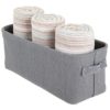 mDesign Soft Cotton Fabric Bathroom Storage Bin with Coated Interior and Handles - Organizer for Towels, Toilet Paper Rolls - for Closets, Cabinets, Shelves - Textured Weave - Small - Charcoal Gray