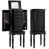 Giantex Jewelry Armoire Chest Cabinet Storage Box with Top Flip Makeup Mirror Large Standing Organizer for Bedroom 10 Necklace Hooks Space Saving Side Swing Doors Jewelry Armoires w/ 5 Drawers (Black)