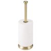 mDesign Decorative Metal Free-Standing Toilet Paper Holder Stand with Storage for 3 Rolls of Toilet Tissue - for Bathroom/Powder Room - Holds Mega Rolls - Soft Brass