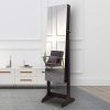 Jewelry Armoire with Full-Length Mirror and Large Storage Capacity in Luxurious Brown Finish