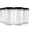 32oz Clear Plastic Jars with Black Ribbed Lids (6 pack): BPA Free PET Quart Size Canisters for Kitchen & Household Storage of Dry Goods, Peanut Butter, and More