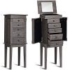 Giantex Jewelry Armoire Chest Box Cabinet Standing, with Top Storage Cases Organizer for Necklace Rings Bracelet 100% Wood Legs 8 Hooks Flip Mirror, Jewelry Boxes Armoires Cabinets w/ 5 Drawers