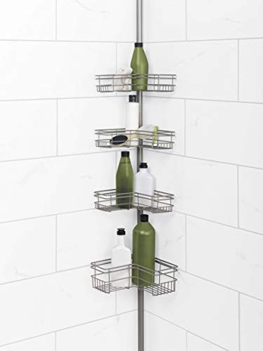 Zenna Home Tension Corner Pole Caddy, Satin Nickel