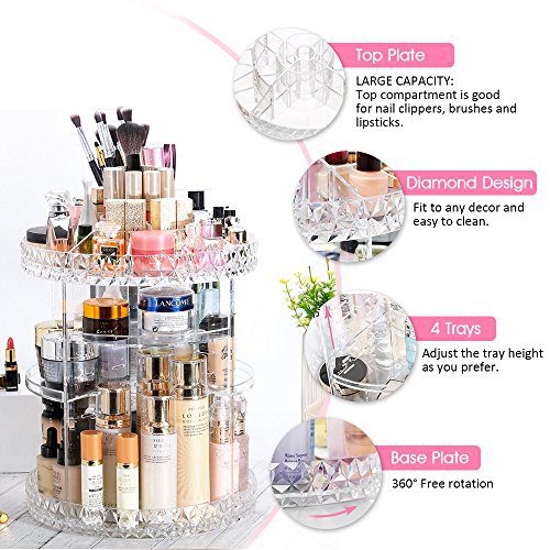 360-Degree Rotating Adjustable Multi-Function Acrylic Cosmetic Storage