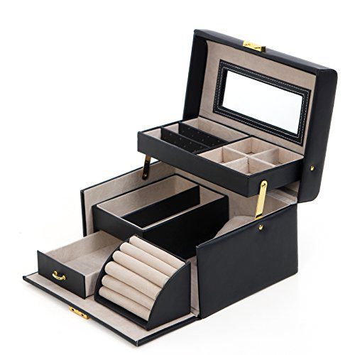 SONGMICS [UJBC114] Jewelry Box, Girls Jewelry Organizer and Storage, Mother's Day Gift, Lockable Black