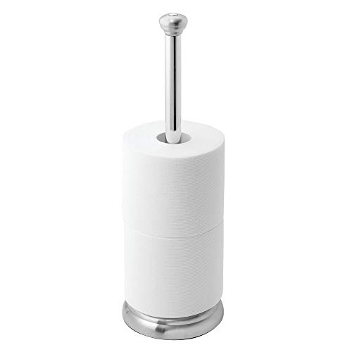InterDesign York Metal Toilet Tissue Reserve for Bathroom, Compact Organizer Caddy Holds 3 Rolls of Paper, Brushed Stainless Steel and Chrome
