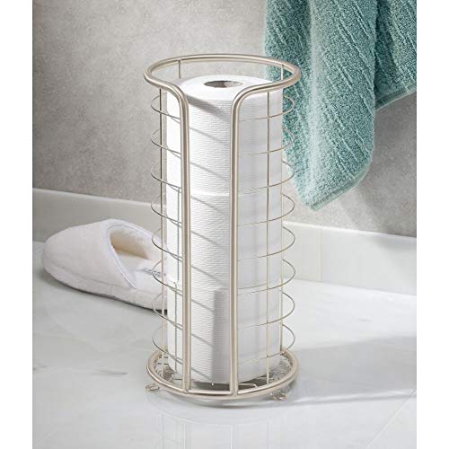 mDesign Decorative Metal Free Standing Toilet Paper Holder Stand