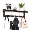 Homfa Bamboo Entryway Wall Shelf Hanging Shelf 29" L, Wall-Mounted Coat Hook Rack with 5 Dual Metal Hooks for Hallway, Bathroom, Living Room, Bedroom, Dark Brown