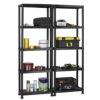 VonHaus 5 Tier Garage Shelving Unit with Wall Brackets (Pack of 2) - Black Plastic Interlocking Utility Storage Shelves - Each Unit: 68 x 24 x 12 inches