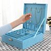 DerBlue Jewelry Case Jewelry Box for Women Two-Layer Lint Jewelry Organizer
