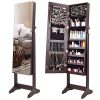 AOOU Jewelry Organizer Jewelry Armoire,Full Length Mirror Lockable Jewelry Cabinet, with Large Storage Capacity, 3 Angles Adjustable, Brown