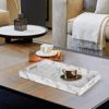 Rectangle Marble Faux Leather Decorative Ottoman Coffee Table
