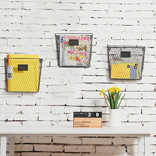 MyGift Rustic Metal Wire Wall-Mounted Magazine & File Organizer Rack