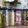 32oz Clear Plastic Jars with Black Ribbed Lids (6 pack): BPA Free PET Quart Size