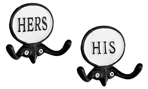 AuldHome His and Hers Towel Hooks (Set of 2); Cast Iron Rustic