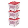 IRIS USA, WFB-45LW, Wing-Lid Storage Box with 4 Light Wraps, Red, 3 Pack