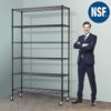 Storage Metal Shelf Wire Shelving Unit with Wheels 82"x48"x18" Sturdy Steel Heavy Duty 6 Tier Layer Rack with Casters for Restaurant Garage Pantry Kitchen Garage Rack Black