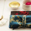 Jewelry Roll Clutch Large - Silk Brocade (Lotus Marine)