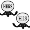 AuldHome His and Hers Towel Hooks (Set of 2); Cast Iron Rustic Farmhouse Decor Door Wall Hangers