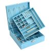 DerBlue Jewelry Case Jewelry Box for Women Two-Layer Lint Jewelry Organizer with Lock -36 Compartments and Removable Partition for Earrings Bracelets Rings Watches Case
