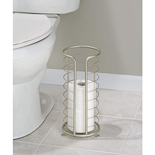 mDesign Decorative Metal Free Standing Toilet Paper Holder Stand