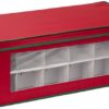 Household Essentials 551RED Large Christmas Tree Ornament Storage Box | Stores Up to 36 Xmas Ornaments | Red Bin with Green Trim
