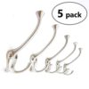 Ambipolar TriLeg Hook, Heavy Duty Big Triple Leg/Double Coat Hooks Base. Entryway Coat Hooks, Scarf and Jacket Hangers.Perfect Bath Towel Heavy Hooks (5 Pack, Satin Nickel)