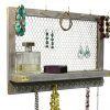 OUTSHINE Large Rustic Farmhouse Vintage Wall Mounted Hanging Jewelry Organizer, Perfect Holder for Earrings Necklaces Bracelets-Gold Chicken Wire, Present for Women, Wife, Mom, Girlfriend (Rustic)