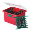 Homz Holiday Light Storage Container with 4 Green Cord Wraps, Clear Lid, Latches, Set of 6, Red Base