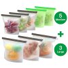 8 Pack Reusable Silicone Food Storage Bag ( 5 Medium & 3 Large) for Sandwich/Sous Vide/Snack/Lunch/Fruit, Leakproof, Dishwasher Safe, Microwave Freezer, Maintain Freshness and Food Quality