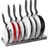 7+ Pans BetterThingsHome Expandable Pan Organizer Rack: Can Be Extended to 22.25", Total 7 Adjustable Compartments, Pantry Cupboard Bakeware Lid Plate Holder (7+ Pan Organizer)