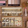 Jewelry Tray with Lid - Rustic Wood Organizer Box for Earrings, Rings, Necklaces - 2 Stackable Layers for Stylish Jewelry Display - Carbonized Black