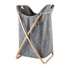 Hosroome Bamboo Laundry Hamper Laundry Baskets with Handles Waterproof Foldable Hamper Easily Transport Laundry,Grey