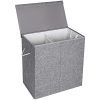 SONGMICS Fabric Double Laundry Hamper Separate Compartments Sorter 2 Sections Collapsible Clothes Storage Basket with Handles Detachable Lid and Liner 142L Gray ULCB02G