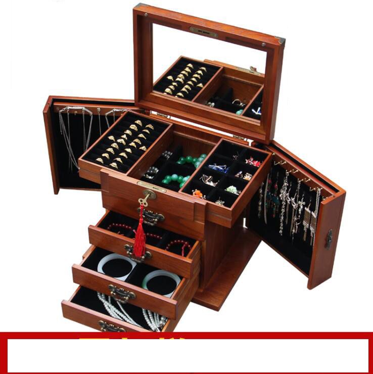 Locking wooden jewelry box real princess continental retro multifunctional