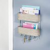 mDesign Wall Mount Metal Mail Organizer Storage Basket - 2 Tiers, 5 Hooks
