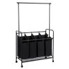 SONGMICS 4-bag Rolling Laundry Sorter with Hanging Bar Heavy-duty with Wheels & Larger Bags Black URLS44B