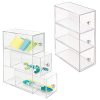 mDesign Home Office, Desk Organizer Storage Station for Storing Gel Pens, Erasers, Tape, Push Pins, Pencils, Markers - Space Saving - Use Vertically or Horizontally - 3 Drawers, 2 Pack - Clear