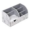 UnionBasic Office Desk Organizer - Multifunctional PU Leather Desktop Storage Box - Business Card/Pen/Pencil/Mobile Phone/Stationery Holder (Marble White)