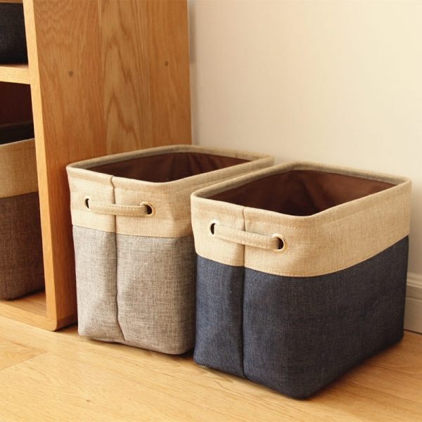 Foldable Linen Cotton Storage Basket Japanese Style Dirty Clothes Storage
