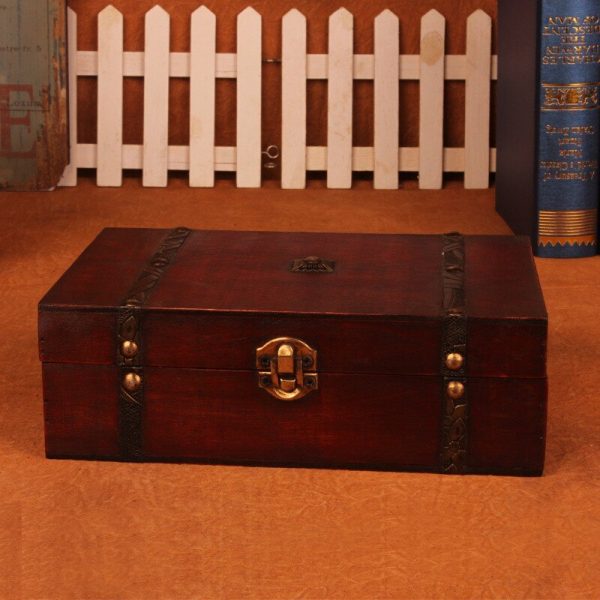 Wooden storage box vintage style Metal Lock box for jewelry & book packaging