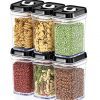 Dwellza Kitchen Airtight Food Storage Containers with Lids – 6 Piece Set/All Same Size - Air Tight Snacks Pantry & Kitchen Container - Clear Plastic BPA-Free - Keeps Food Fresh & Dry
