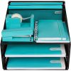 Office Desk Organizer Metal Mesh with 3 Paper Trays and 2 Vertical Upright