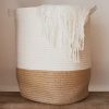 Extra Large Woven Storage Baskets | 18" x 14" Decorative Blanket Basket, Use For Sofa Throws, Pillows, Towels, Toys or Nursery | Cotton Rope Organizer | Coiled Round White Laundry Hamper with handles.