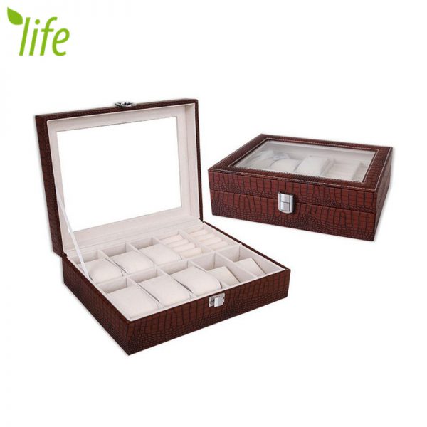 Transparent Skylight Watch Display Box 10 Grids Jewel Case Watch Storage Box